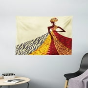 Interestprint Decor Tapestry, African Girl Posing with a Dress of Different Design Patterned Image, Wall Hanging for Bedroom Living Room Dorm Decor, 60W X 40L Inches, Multicolor, by Ambesonne
