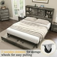thumbnail image 5 of VanAcc King Size Wooden Platform Storage Bed Frame with 51.2" Wood Bookcase Headboard(Rustic Grey), 5 of 7