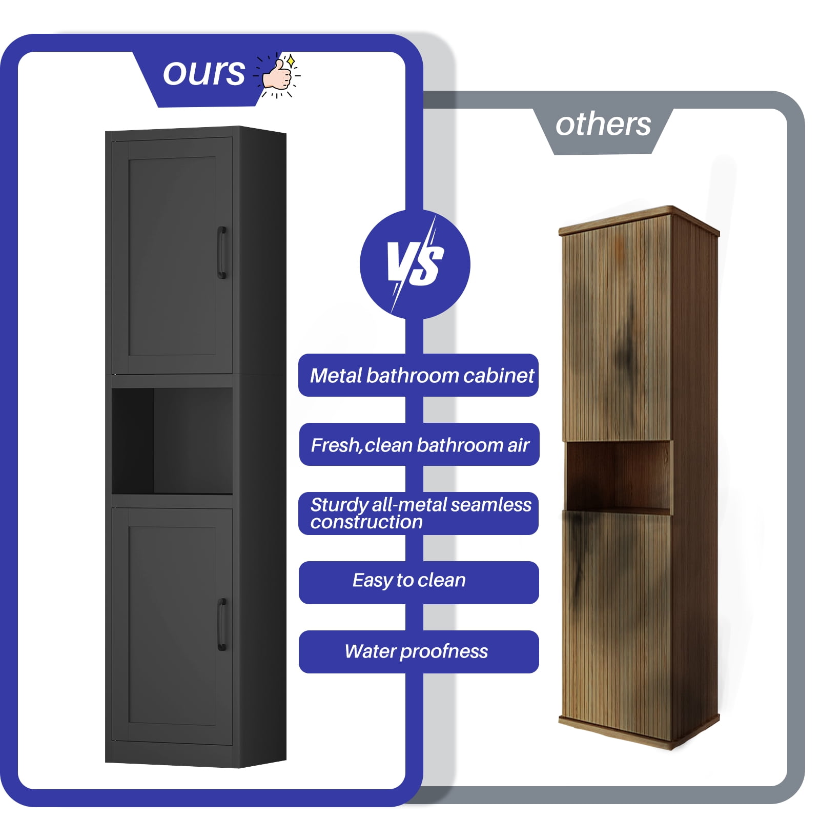 Tall Narrow Bathroom Storage Cabinet - Metal Pantry Cabinet, Slim Cabinet for Small Spaces, Bathroom, Kitchen, Living Room, Dining Room(16 inches Wide Black)
