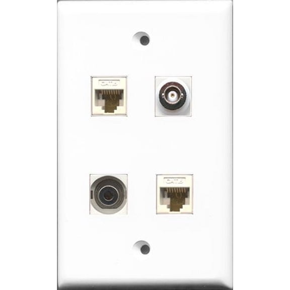 RiteAV 1 Port 3.5mm and 1 Port BNC 2 Port Cat6 Ethernet White Wall Plate