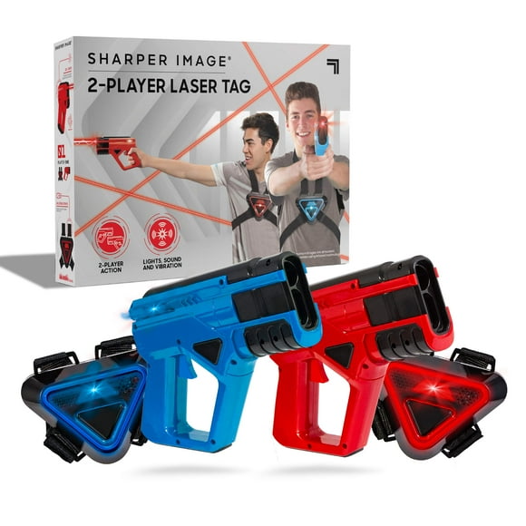 Sharper Image Laser Tag Set, 2-Pack of Blaster Guns & Armor Vests, Safe for Kids & Adults, Indoor & Outdoor Battle Game, Multiplayer Team Mode, Fun Party Activity, Cool
