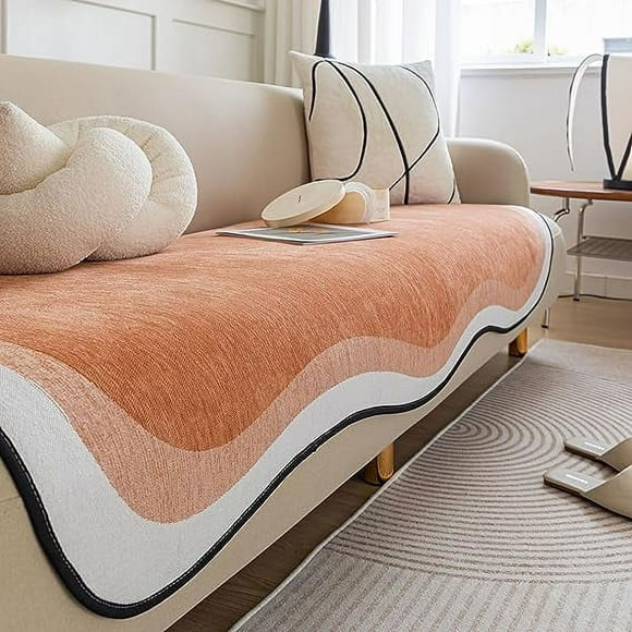 Zhuge Luxury Ombre Sofa Couch Cover Chenille Non-Slip Area Rugs Super Soft Plush Sofa Slipcover Furniture Protector Carpets for Living Room Bedroom (Orange Red,35"x70")