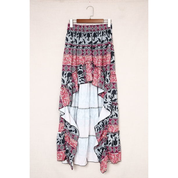 ABPHQTO Falda con gradas altas y bajas con estampado bohemio multicolor para mujer