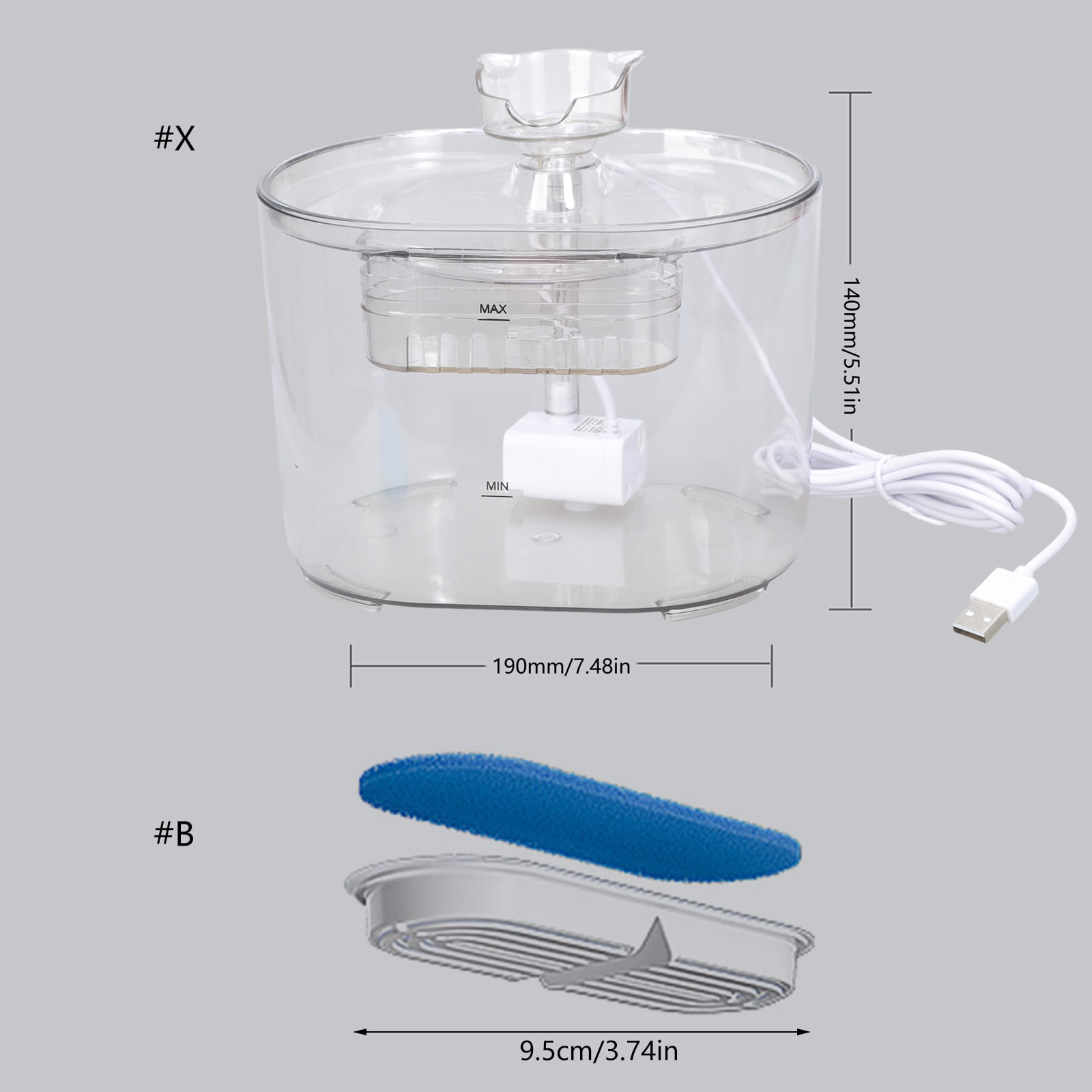 Indoor Dogs Cats Drinking Fountain Transparent Viewable Pet Water Dispenser with Recirculate Filter for Clean Water