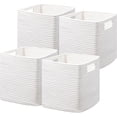 thumbnail image 1 of Set of 3 Cotton Rope Basket 13 X 13 X 13 Inches, Woven Storage Baskets for Shelves, Organizing with Handles, Cube Storage Bins for Storage Books, Magazines, Beige, 1 of 2