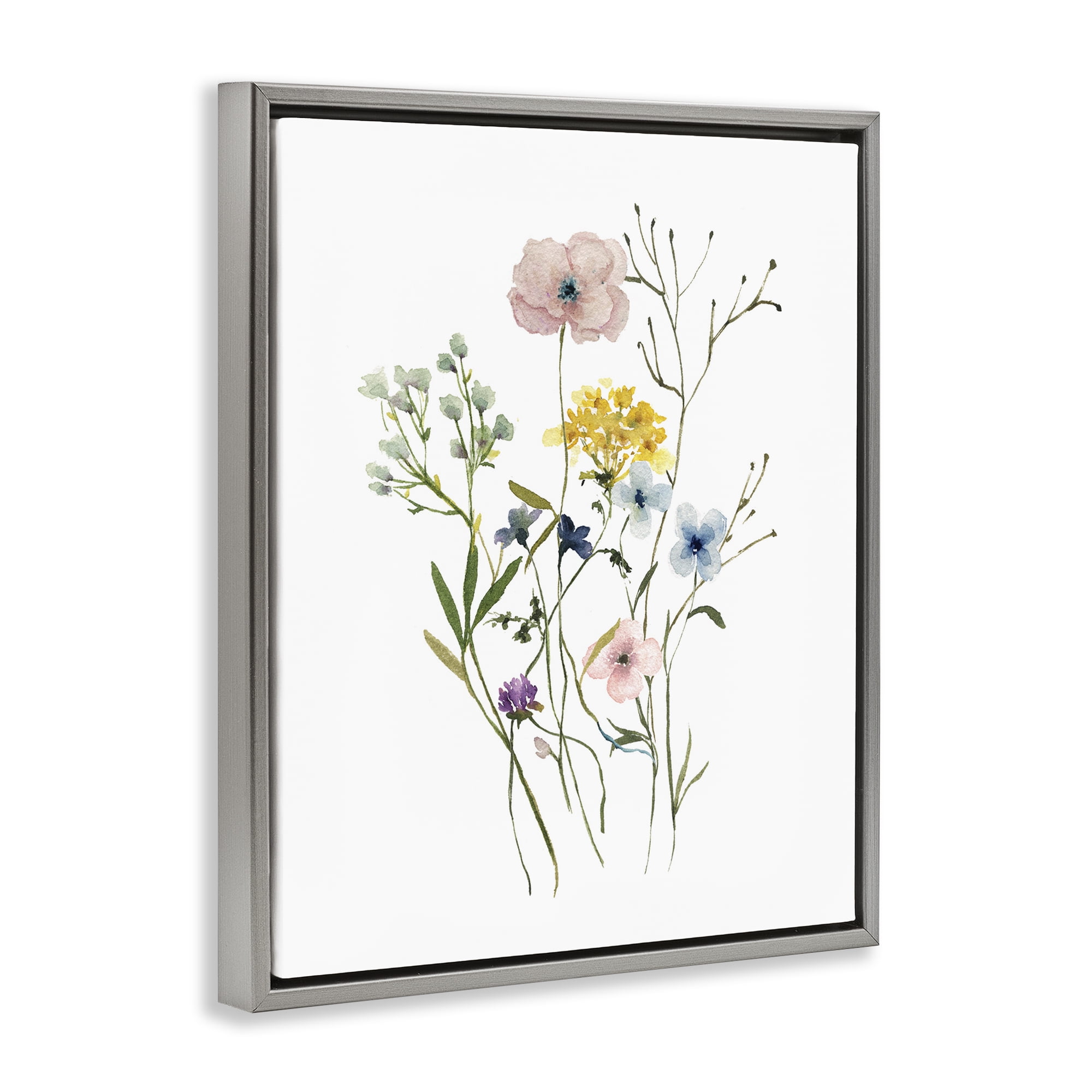 Stupell Industries Wild Country Blooms Botanical & Floral Painting Gray Floater Framed Art Print Wall Art, 17 x 21