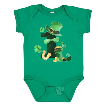

Inktastic St. Patrick s 1st Birthday Green Hat with Bow Tie Gift Baby Boy or Baby Girl Bodysuit