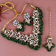 thumbnail image 2 of Lucky Jewellery Back Meenakari Stone Bollywood Style Handcrafted Indian Jewelry 18k Gold Plated Green Color Tika Earring Combo Uncut Big Faux Kundan Choker Necklace Set Mughal Pakistani Jewelry, 2 of 4