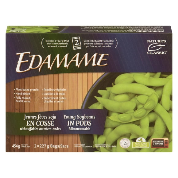 Jeunes fèves soja en cosse Edamame de Nature's Classic 454g micro-ondes