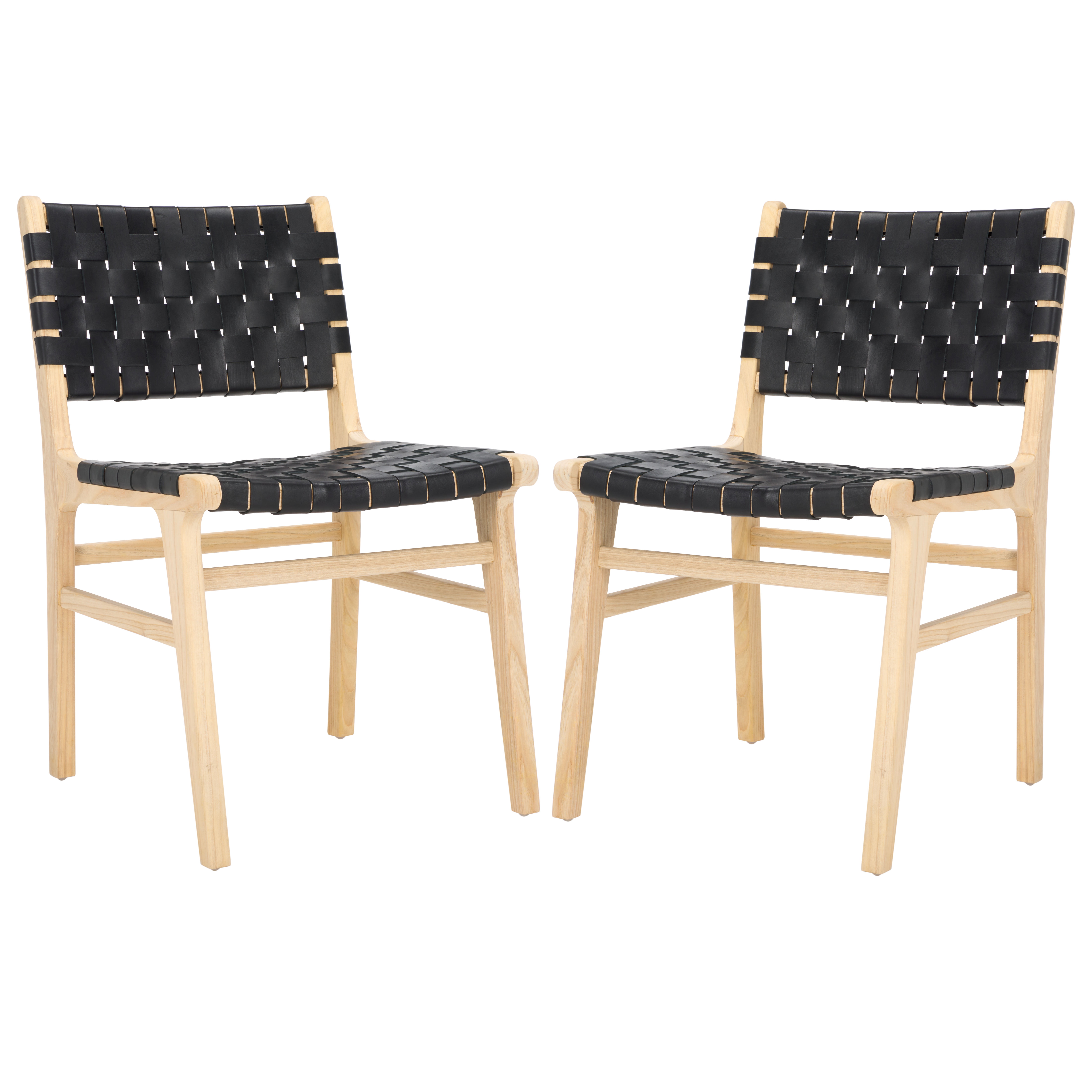 SAFAVIEH Taika Contemporary Leather Solid Dining Side Chair, Black/Light Natural (Set of 2)