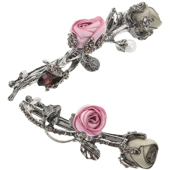 OFFIGAM 2Pcs Rose Flower Hair Clips with Rhinestones Metal Hair Accessories for Elegant Parties and Weddings