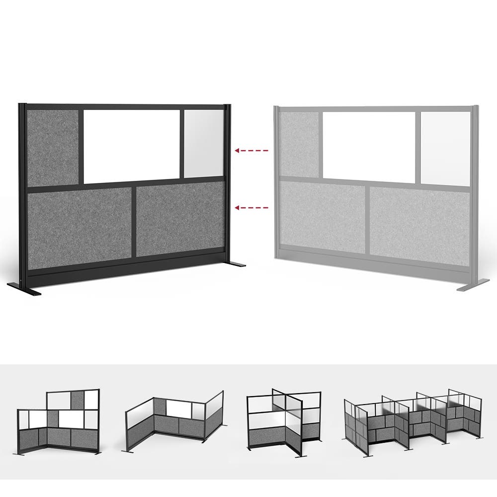 Luxor Workflow Modular Wall Room Divider System - Black Frame - 70" x 48" Starter Wall with Whiteboard, Freestanding