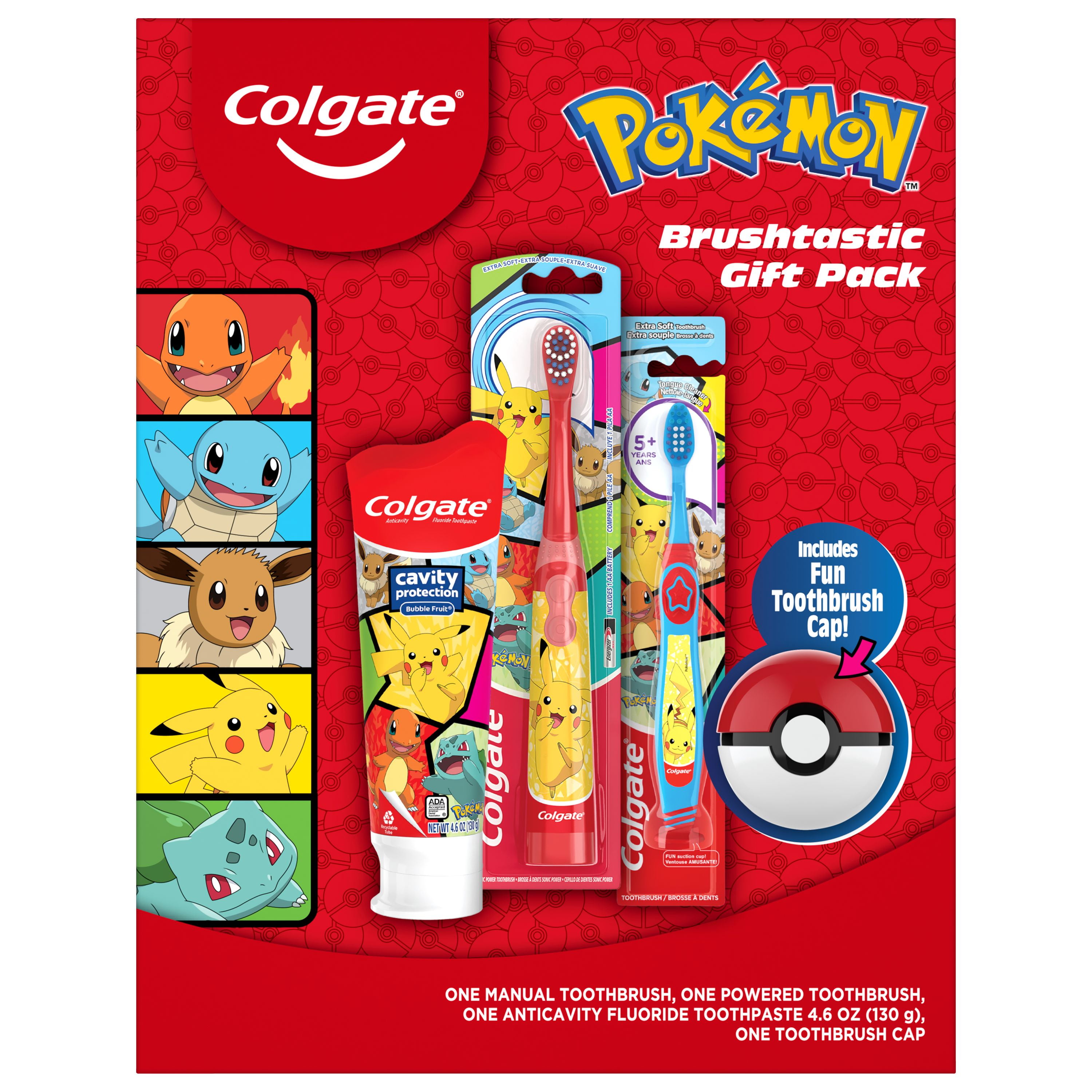 Colgate Kids Pokemon Gift Set, 1 Powered Toothbrush, 1 Manual Toothbrush, Toothpaste