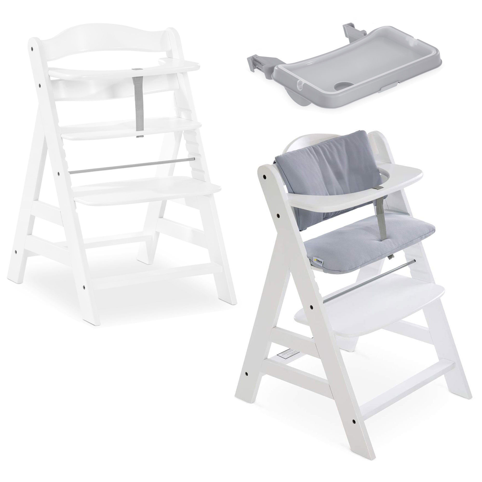 hauck AlphaPlus Grow Along White Wooden High Chair w/Grey Tray
