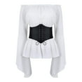thumbnail image 4 of TrdSipl Women's Renaissance Blouse with Corset Waist Belt Medieval Victorian Off the Shoulder Puff Sleeve Shirts Renaissance Costume Women White XL, 4 of 7