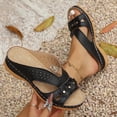 thumbnail image 2 of Zefriona Women's Casual Wedge Sandals Slip On Open Toe Floral Decorative Summer Beach Slides Black Size 5.5, 2 of 10