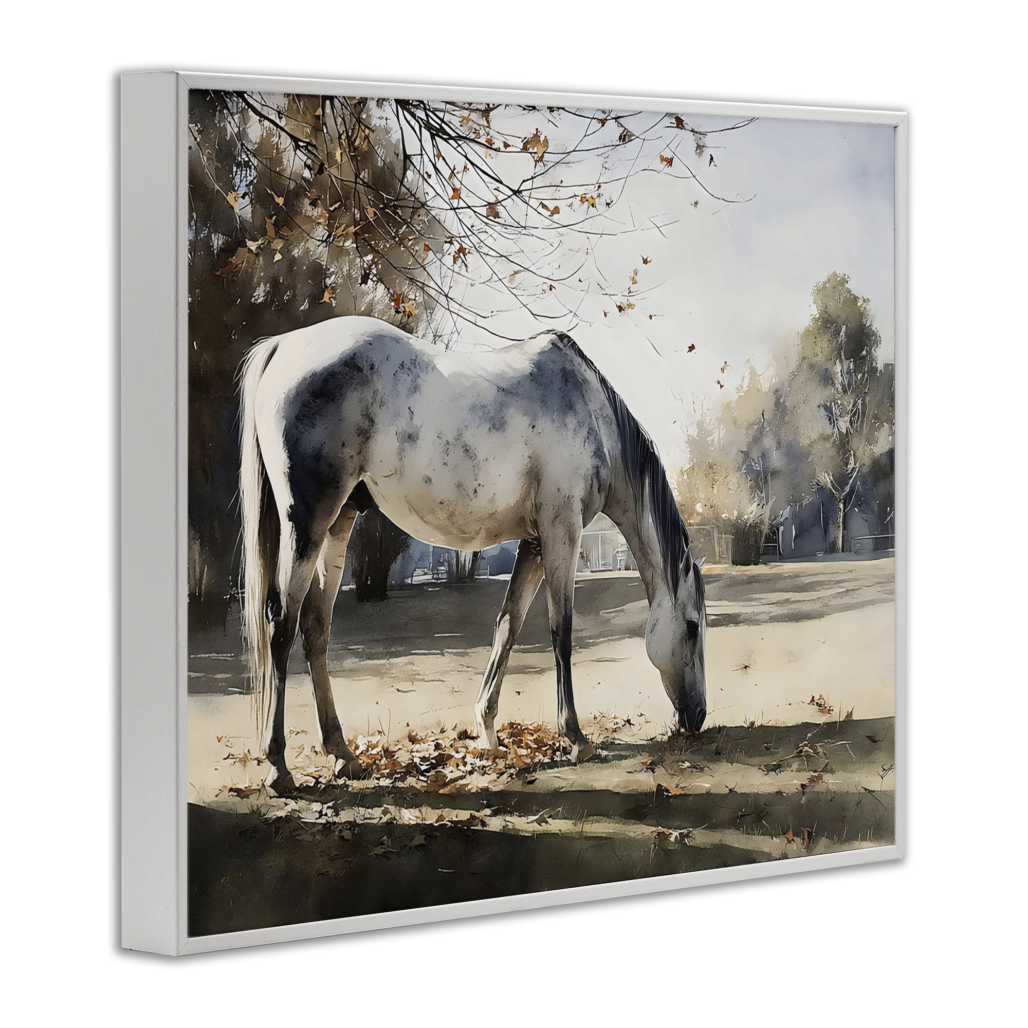 Stupell Industries Grey & White Mare Grazing White Framed Giclee Art, design by Franklyn Gregory