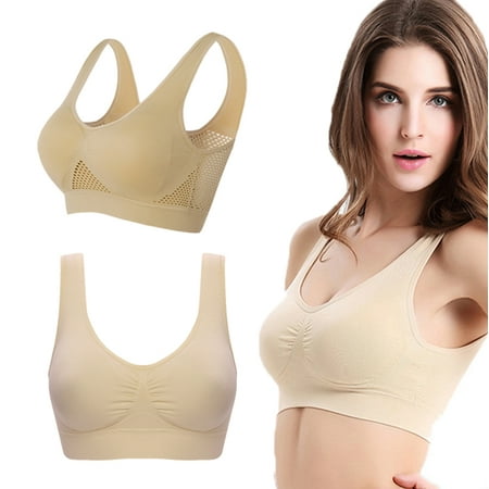 

Women Bra Yoga Sports Underwear Push Up Bra Outdoor Running Fitness Breathable Comfortable Bralette Vest Top Nude-L 2PCS