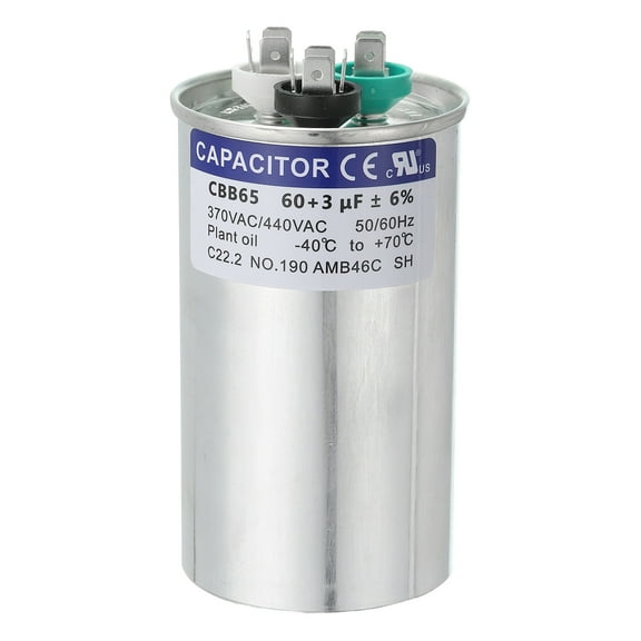Uxcell CBB65 Capacitor, 60 3uF 370-440 VAC 50/60Hz Aluminium CBB65 Air Conditioner Motor Starting Round Capacitor for HVAC Systems, Air Conditioner, Heat Pump