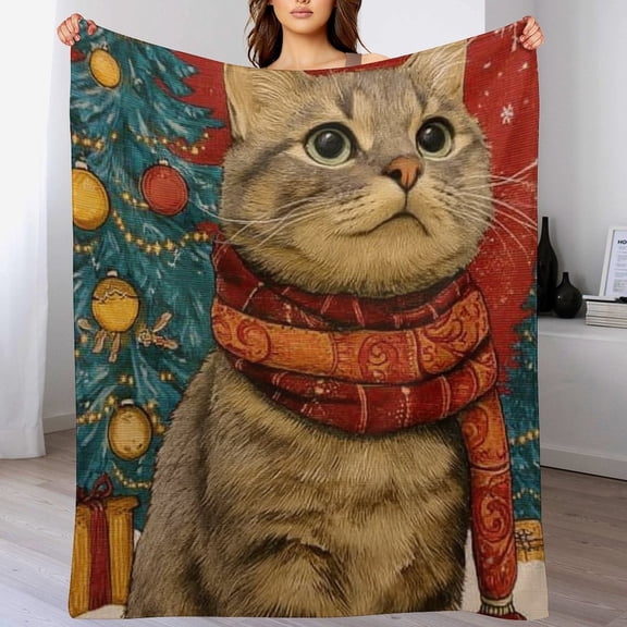 RKSupls Christmas Throw Blanket,Soft Flannel Cute Cat Blanket, Fuzzy Warm Cozy Winter Blanket for Couch Bed Home Decor,50x60 in