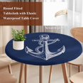 thumbnail image 5 of Anchor Round Fitted Table Cover Nautical Knot Navy Blue Waterproof Table Cloth with Elastic Edge Wipeable Tablecloth for Picnic Camping Party Fits 45"-54" Diameter, 5 of 8