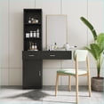 thumbnail image 2 of Hair Desks | Black Modern Storage Desk with Drawers, Cabinet & Hair Dryer Holes | MDF, Black, 2 of 18