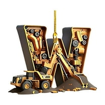 Luoshdecor 26 Construction Truck Letters Christmas Tree Decoration Pendant,Acrylic DIY Hanging Christmas Ornaments, Indoor Letter Hanging for Fireplace,Home Paty (W)