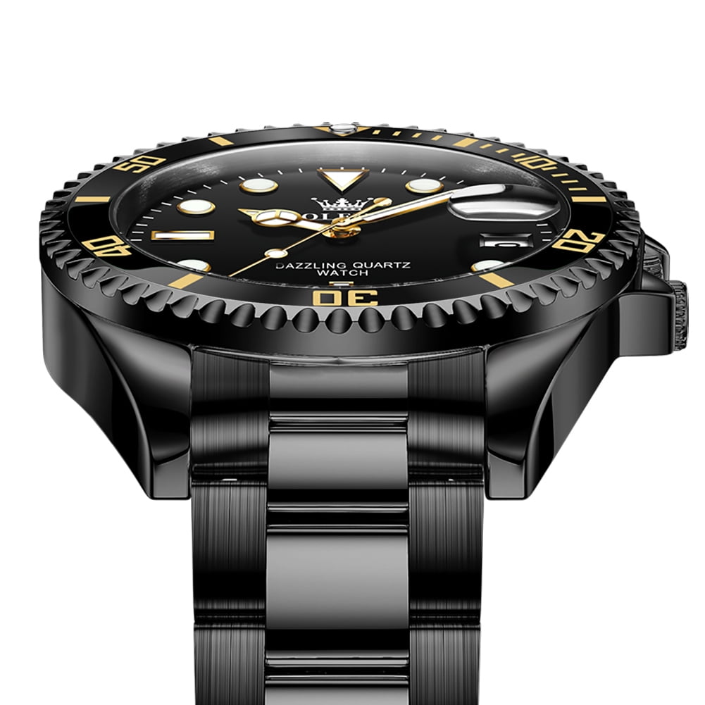 OLEVS Watches for Men Business Dress Luxury Casual Analog Quartz Stainless Steel Waterproof Luminous Date Men Wrist Watches reloj para hombre Black Dial