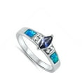 thumbnail image 4 of Blue Simulated Sapphire Simulated Opal Accent Ring .925 Sterling Silver Band CZ Female Size 7, 4 of 4