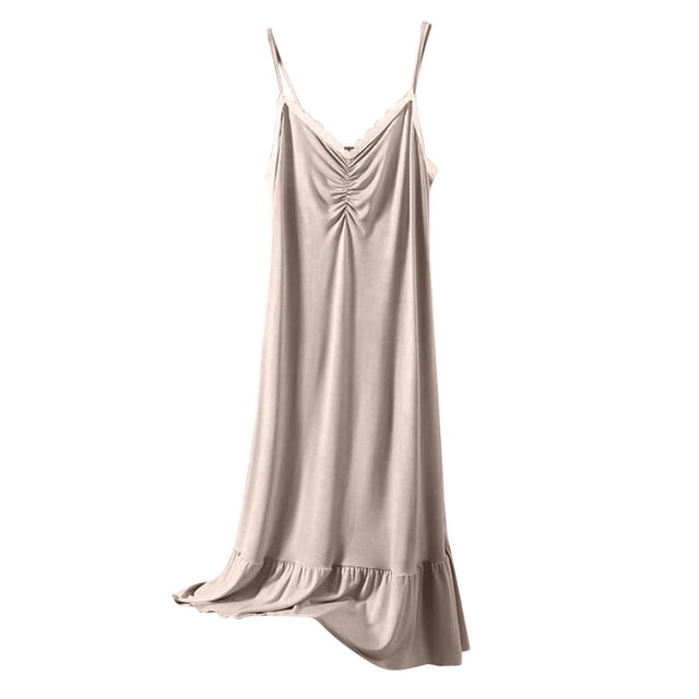 Tranfacy Chemises de Nuit pour Femmes, Chemises de Nuit Grande Taille pour Femmes, Robe de Nuit Décontractée et à la Mode pour Femmes, Couleur Unie, Col Rond Grand