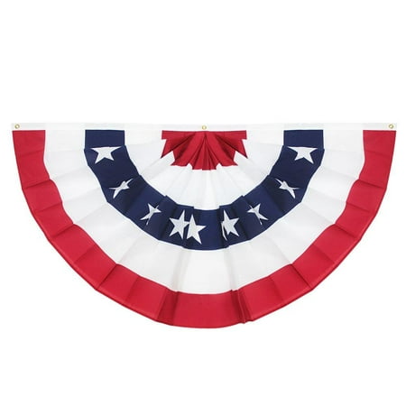 3 Stripe Bunting (USA Pleated Fan Flag, 3x6 Feet American US Bunting Flags Patriotic Stars & Stripes - Sharp Color and Fade Resistant - Canvas Header and Brass Grommets - United States 3)
