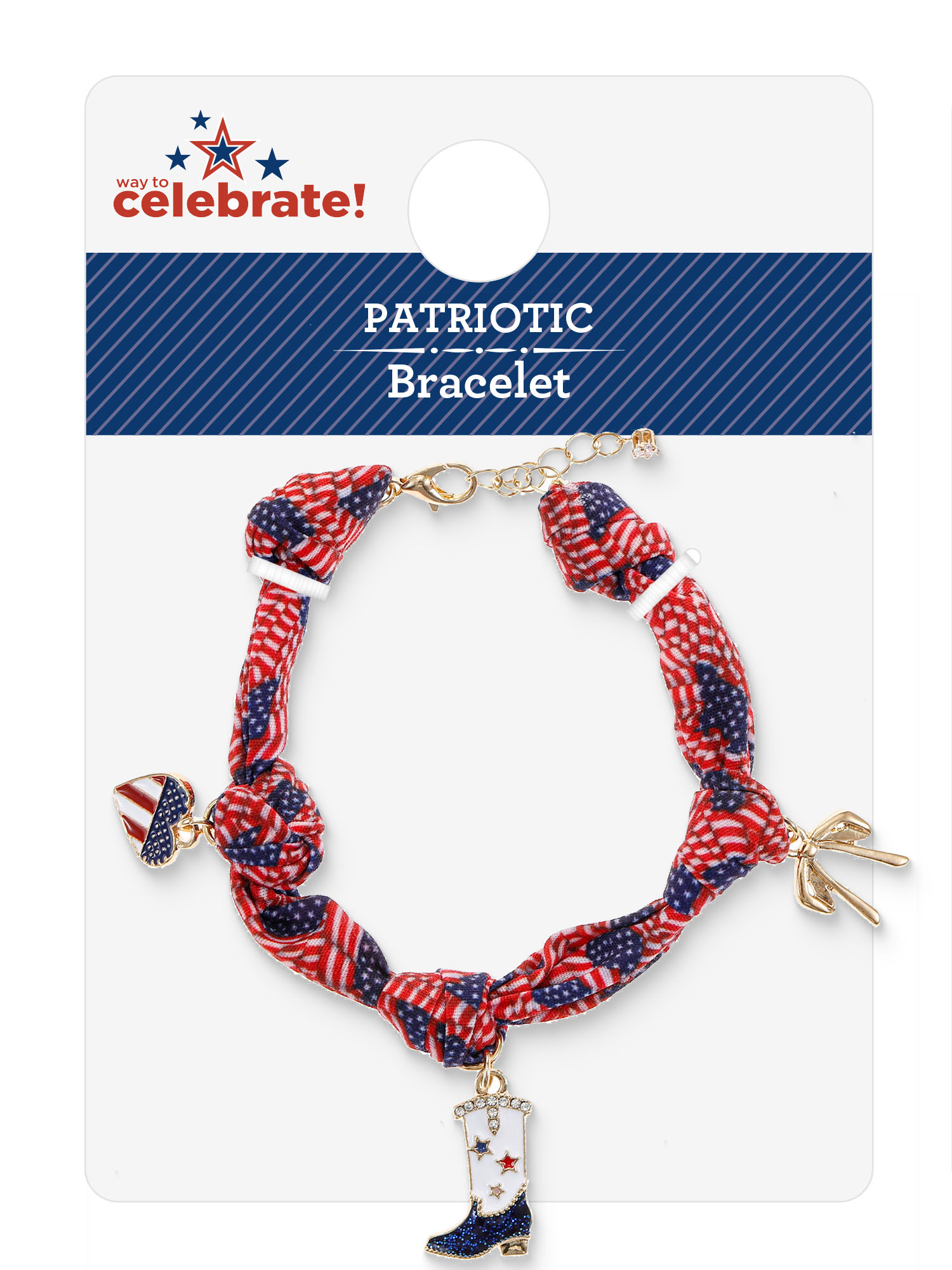 Way to Celebrate Americana Patriotic Print Fabric Charm Bracelet