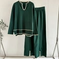 thumbnail image 3 of Lounge Sets for Women Knit Long Sleeve Pullover Tops Wide Leg Pants 2 Piece Sweater Sets Green Free Size, 3 of 3