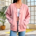 thumbnail image 5 of Jackets for Women Fashion Casual Loose Button Up Long Sleeved Solid Color Cardigan Top Fall Winter Track Jackets with Pockets Fall Sweatshirts Jackets, 5 of 10