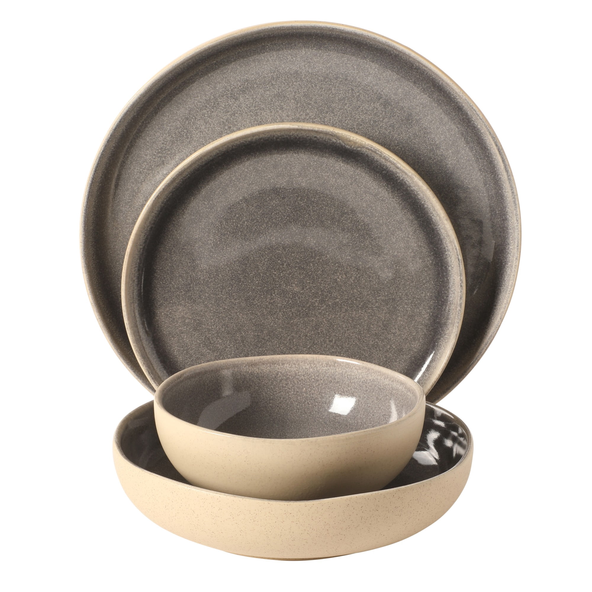 Gibson Elite Manila Bay 16-Piece Stoneware Dinnerware Set, Service for 4, Reactive Glaze Modern Artisan Plates, Bowls & Mugs, Assorted Colors, Round Design