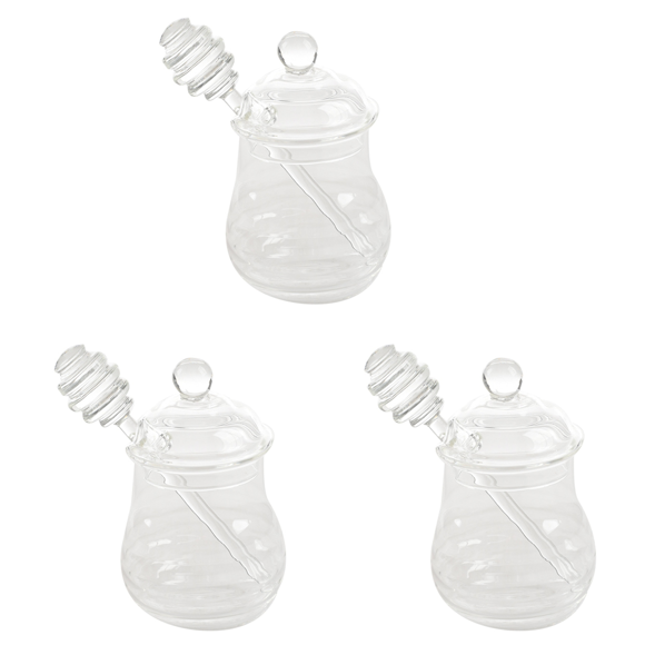 3X Transparent Glass Honey Jar with Lid Honey Jar with Dipper, Clear, 9 Ounces