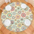 thumbnail image 2 of Boho Floral Pattern Stretch Tablecloth 44 Inch Elastic Hem Fits 38 to 42 Inch Tables Stain Resistant for Kitchen Dining Room Decor, 2 of 7