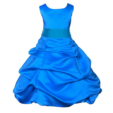 Ekidsbridal Matching Royal Blue Satin Pick-Up Bubble Flower Girl Dress Weddings Easter Dress Special Occasions Pageant Toddler Birthday Party Holiday Bridal Baptism Junior Bridesmaid Communion