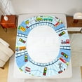 thumbnail image 5 of Castle Fairy Cartoon Train Twin Sheet Sets 3pcs for Preppy Kids Children,Steam Engine Railway Railroad Twin Fitted Sheet Microfiber,Railway Transportation Theme Breathable Flat Sheet, 5 of 7