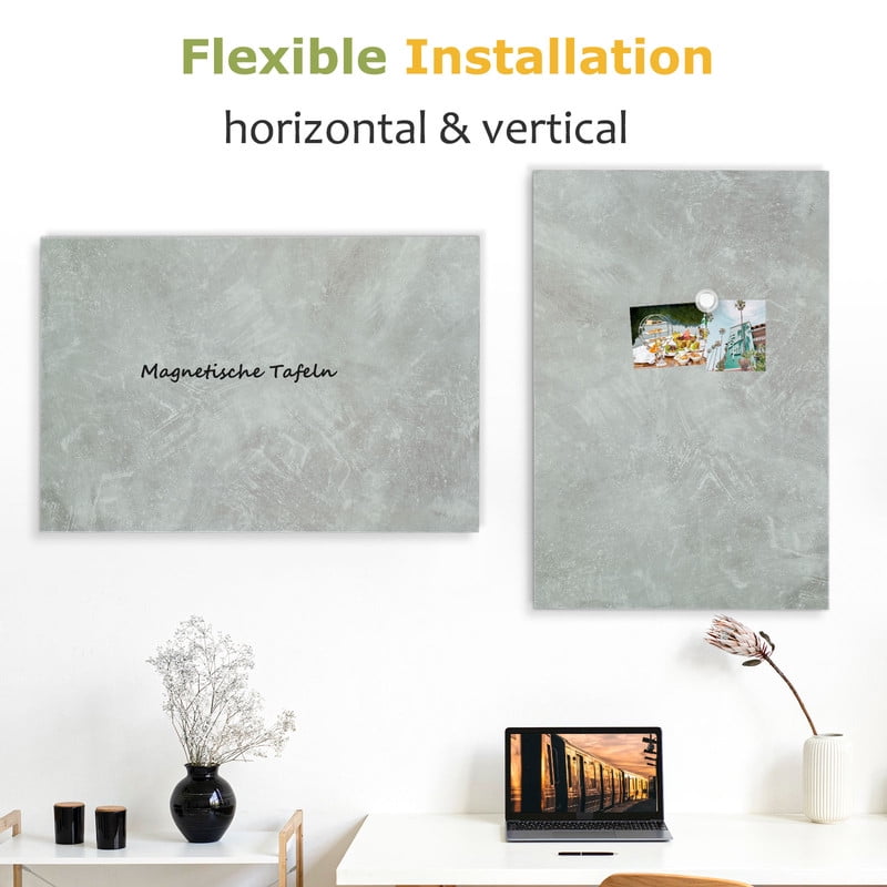 Frameless Magnetic Whiteboard Dry Erase White Board 28"x20" Decorative White Board for Wall with Concrete Pattern White Board for Home Office Decor, Bedroom, Kitchen, Classroom with Accessories