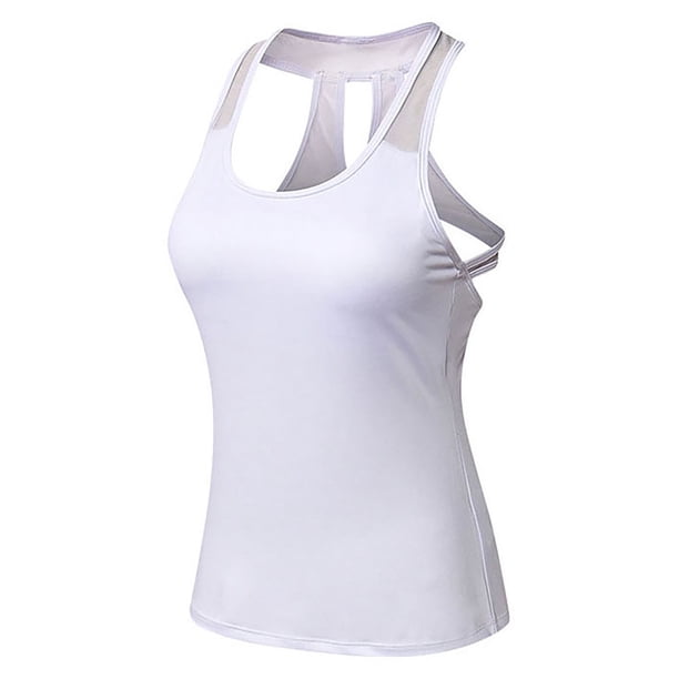 Gibobby Mujeres sin mangas deporte Yoga sólido fluido algodón Racerback blusa Top chaleco(Blanco,G)