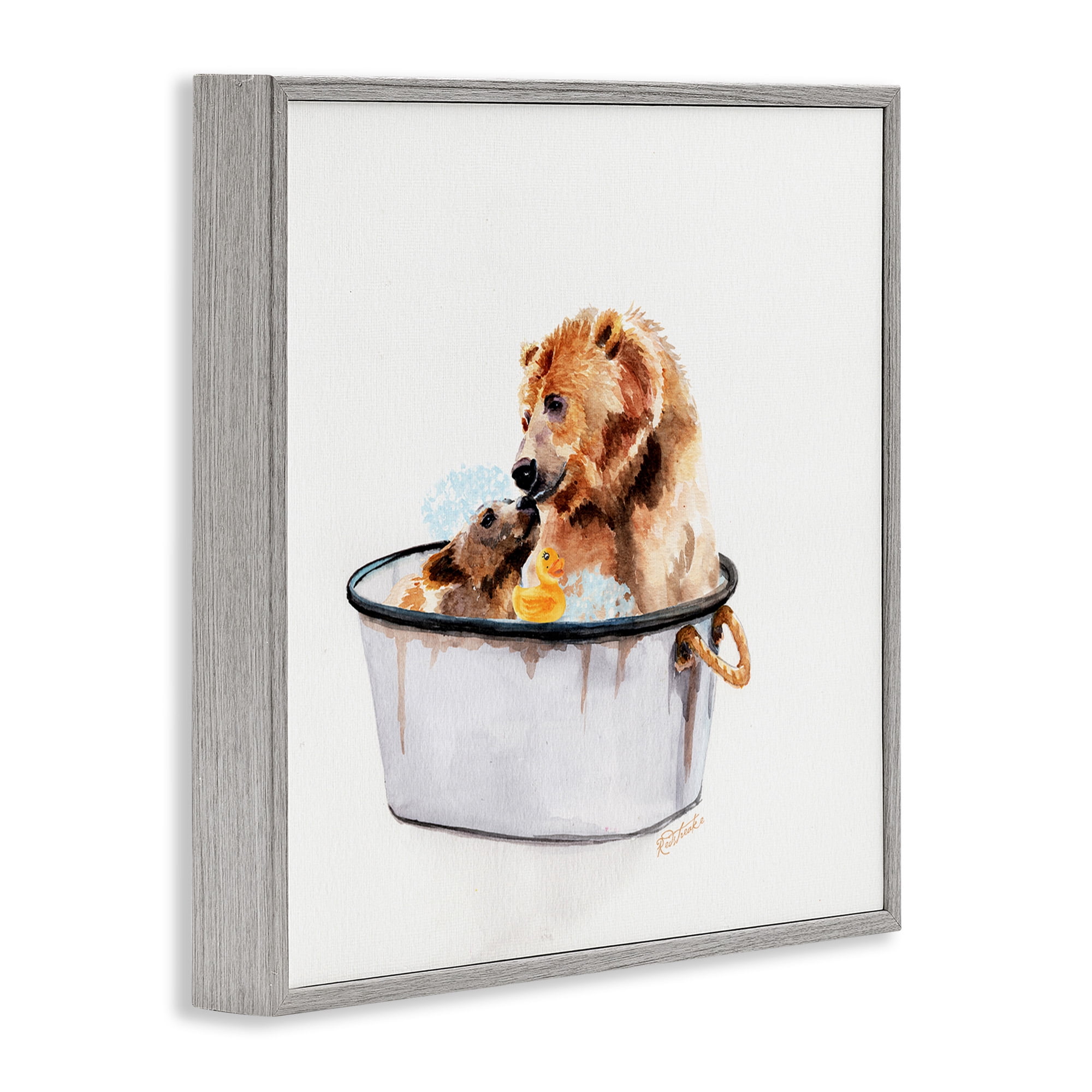 Stupell Industries Mother Bear & Cub Bathing Animals & Insects Painting Gray Framed Art Print Wall Art, 12 x 12
