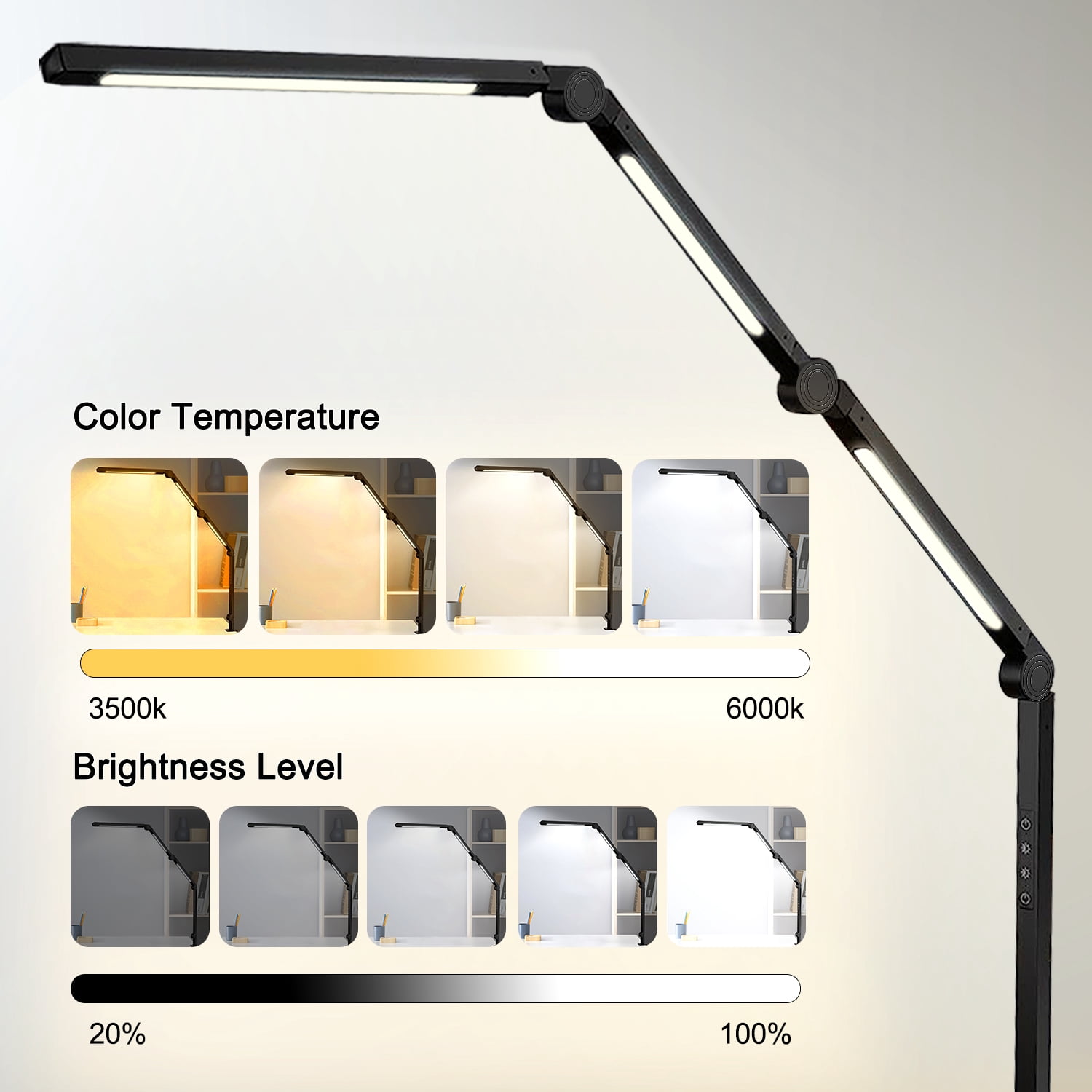 LED Desk Lamp with Clamp & Flexible Arm - 3 Light Sources, 4 Color Modes & 5 Brightness Levels, Eye-Caring Table Light with Memory Function