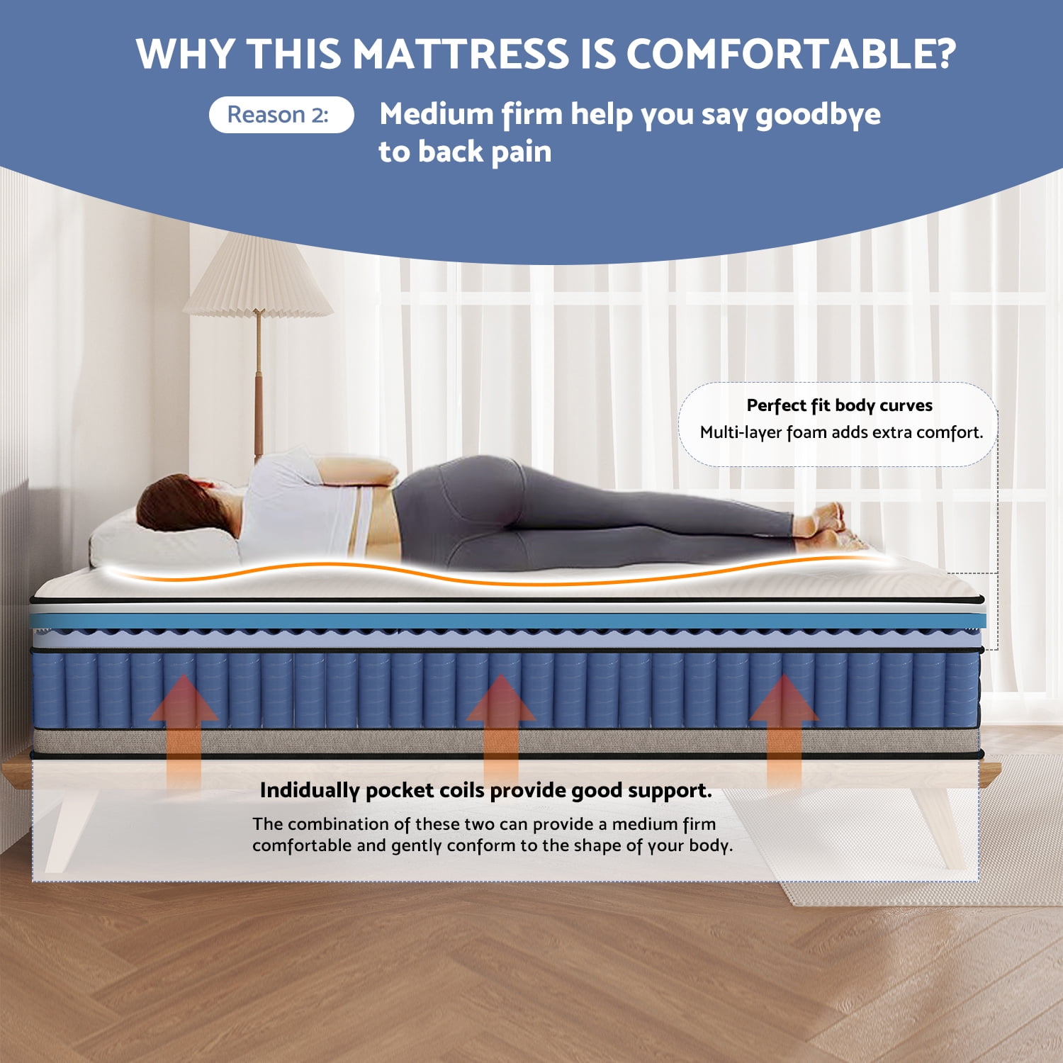 Queen Mattress, BedNew 14 inch Medium Firm Hybrid Pillow Top Mattresses in a Box, Pocket Springs