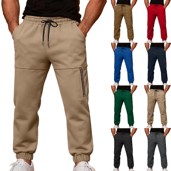 YOIAVAIOY Men Cargo Jogger Pant Hip Hop Casual Street Pants Solid Drawstring Cinch Bottom Sweatpants with Pockets Red M
