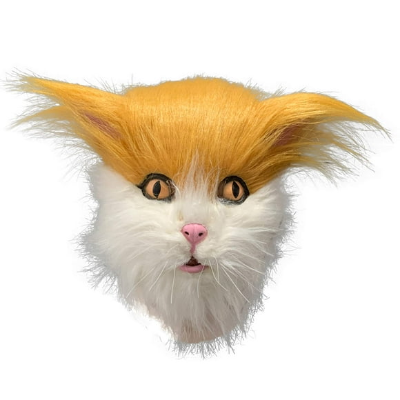 Cute Animal Plush Helmet - Cat Latex Full Head Fluffy C Party Props - Yellow, One Size