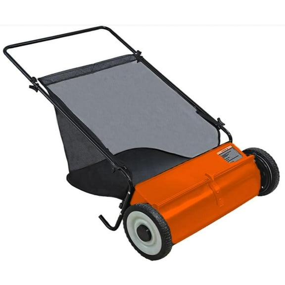 Emorefun 26" Push Lawn Sweeper, 7 Cu.ft. Large Capacity Leaf Sweeper with 4 Spinning Brushes for Lawn, Yards, Sidewalks, Orange & Black
