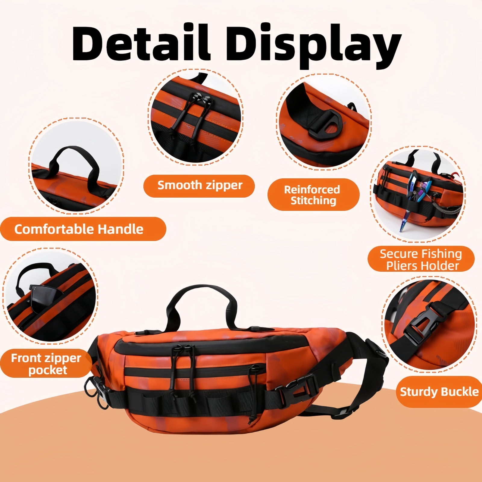 SIX DEER Waterproof Fishing Waist Pack, Tactical Sling Crossbody Bag with Fishing Tool Organizer, Multi-Purpose Water-Resistant Fanny Pack for Fishing, Hiking and Everyday Carry