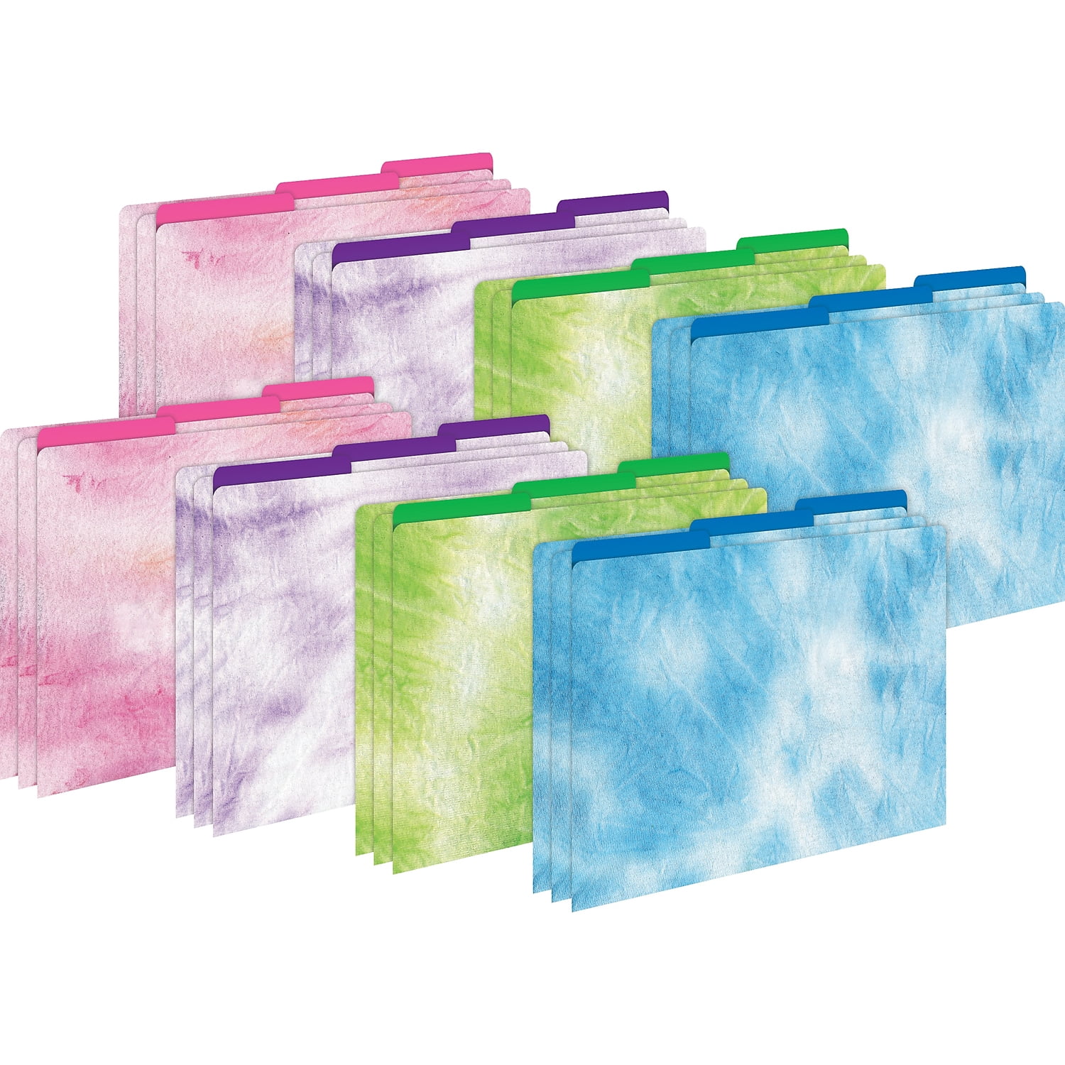 Barker Creek Designer File Folders Set of 24,Tie-Dye & Ombré, Multi-Design Set with Tie-Dye on Outside, Vibrant Solid Ombré Colors on Inside, Letter Size File Folders, 1/3 Cut Tabs, 24-Set (4325)