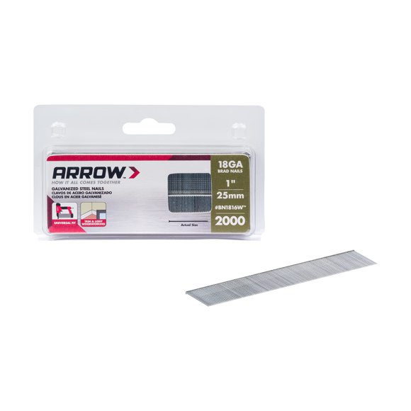 Brad Nails Arrow BN1816WCS, acero calibre 18, 1 pulgada, paquete de 2000
